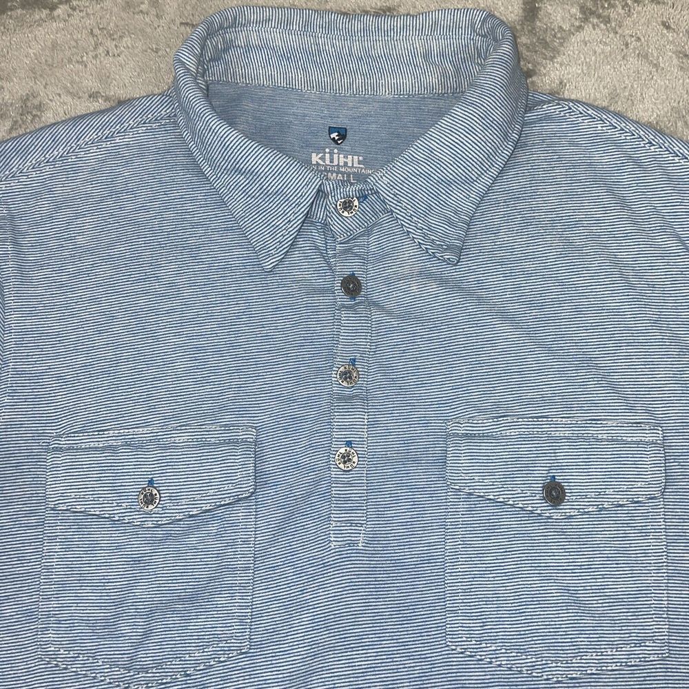 Kuhl Mens Cotton / Polyester Blend Microstripe SS Polo‎ Shirt Med Blue